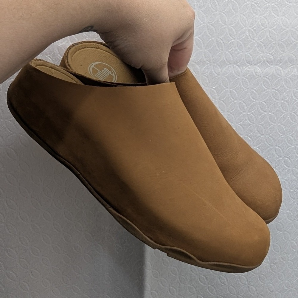 FitFlop Shuv Clogs Tan Nubuck Suede Minimalist Mules Size 11 - Picture 9 of 12